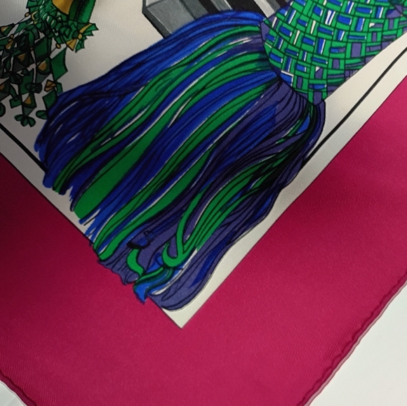 ❤️HERMES PESSEMENTERIE 100% Silk Tassle Theme Shawl Scarf 35" - Picture 6 of 8